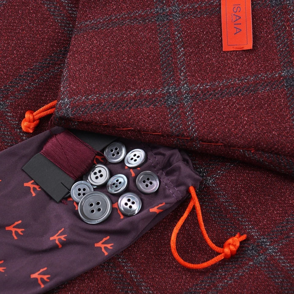 Isaia Slim-Fit Burgundy-Gray Check Wool-Silk Sport Coat 42L Long (Eu 52L) NWT - Image 4 of 4