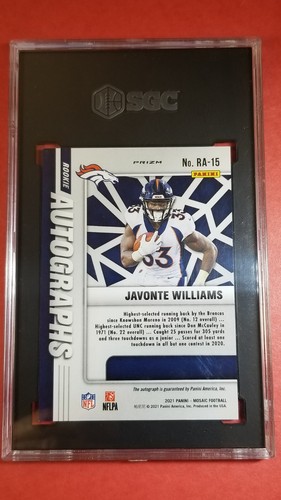Mosaic Javonte Williams 2021 autógrafo de novato SGC 10 automático 10 - Imagen 2 de 2
