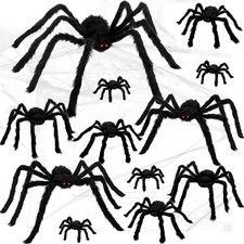 12 PCS Halloween Spider Decor, Assorted Size Realistic Hairy Scary Spiders