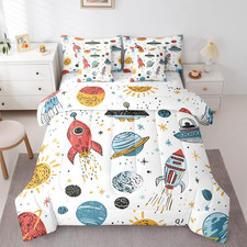 Rocket Adventure Twin Comforter Set 7 Pieces - Outer Space Galaxy Bedding