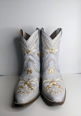 Dingo Primrose Floral Embroidered Snip Toe Cowboy Booties Womens Off White 9.5