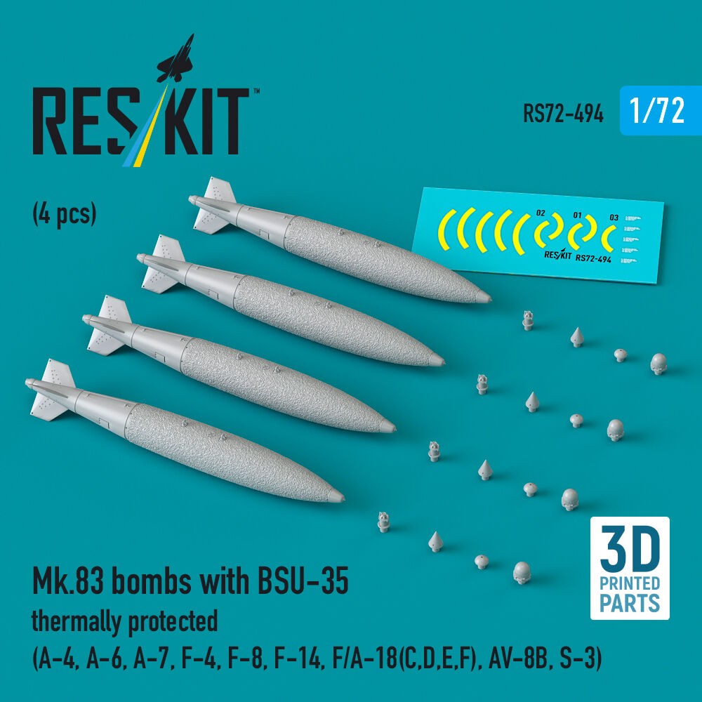 ResKit RS72-0494 1:72 Mk.83 Bombs with BSU-35 (4 pcs) Resin Accessory Kit