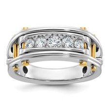14k Two-tone Gold Grooved and Cut-Out 5-Stone 1/2 Ct Diamond Men's Ring Size 10