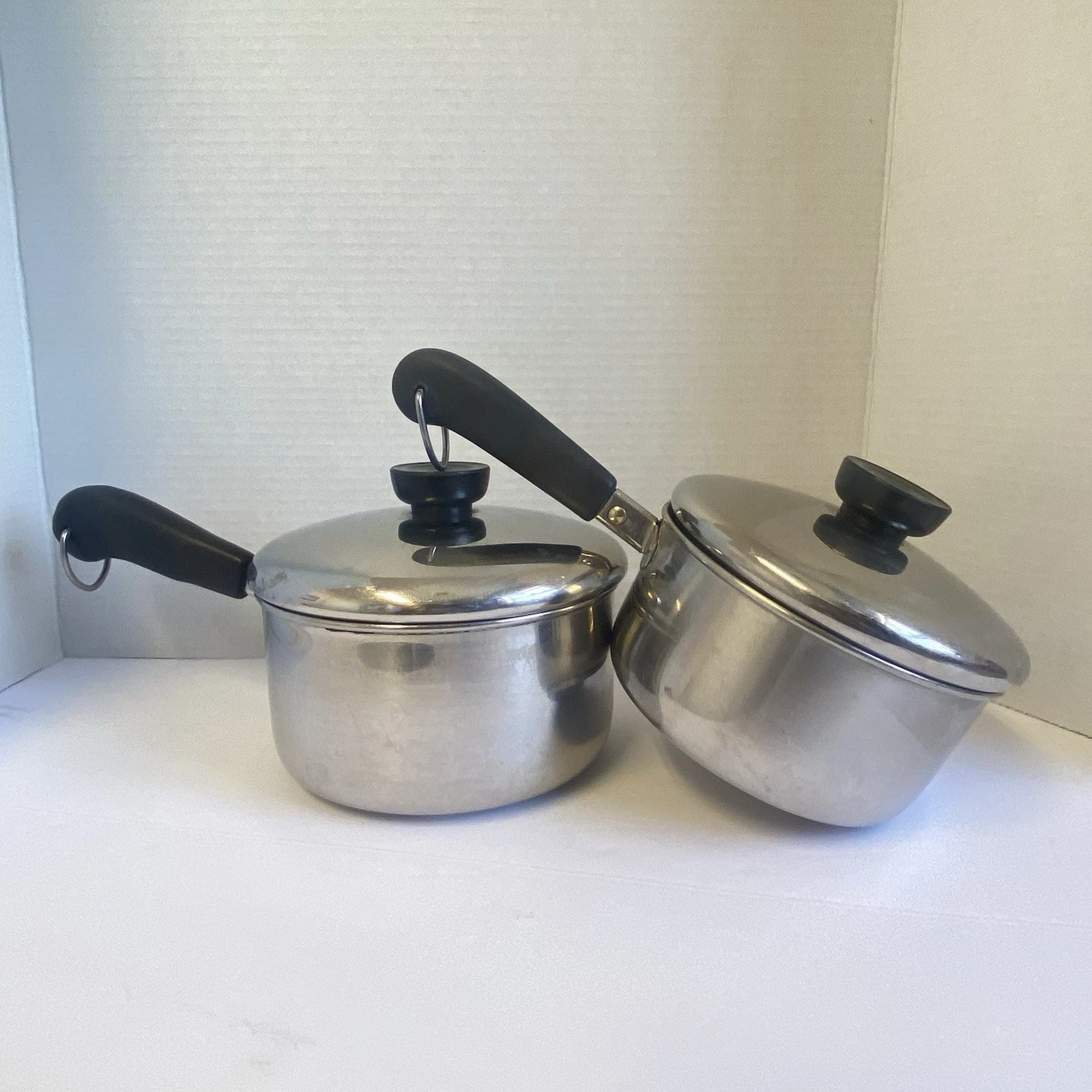 Vintage Revere Ware 1.5 & 1 Qt Set Saucepan with Lid Clinton ILL Stainless Steel