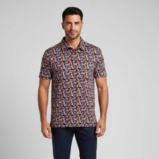 Robert Graham Polo Shirt Mens Medium Black Cocktail Print Short Sleeve Lightweig