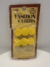 VINTAGE NEW 1975 Goody 8050/3 Kant-Slip Fashion Combs Yellow Circles USA