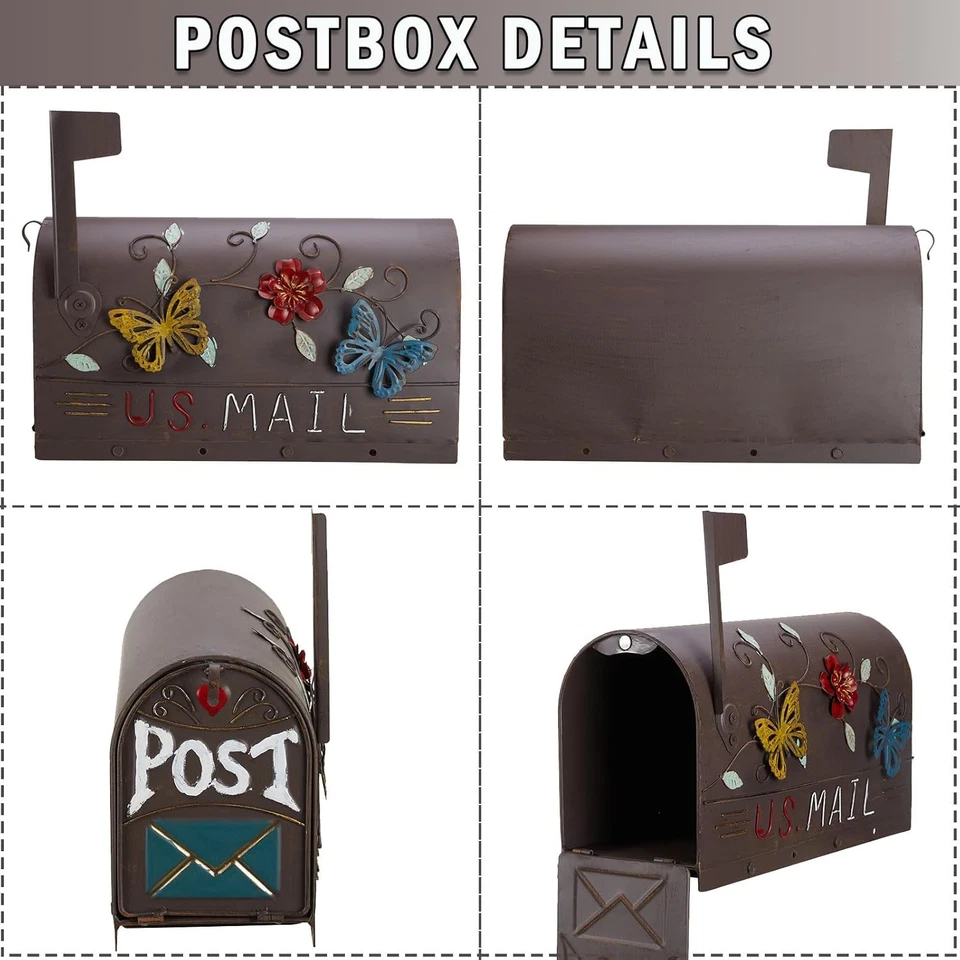 Heavy Duty Mailboxes for Outside, Mail Boxes Post Mount,Decorative Brown - Image 2 of 4