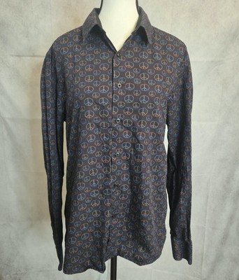 John Lennon Peace Sign Print Button Up Shirt Men's L Long Sleeve