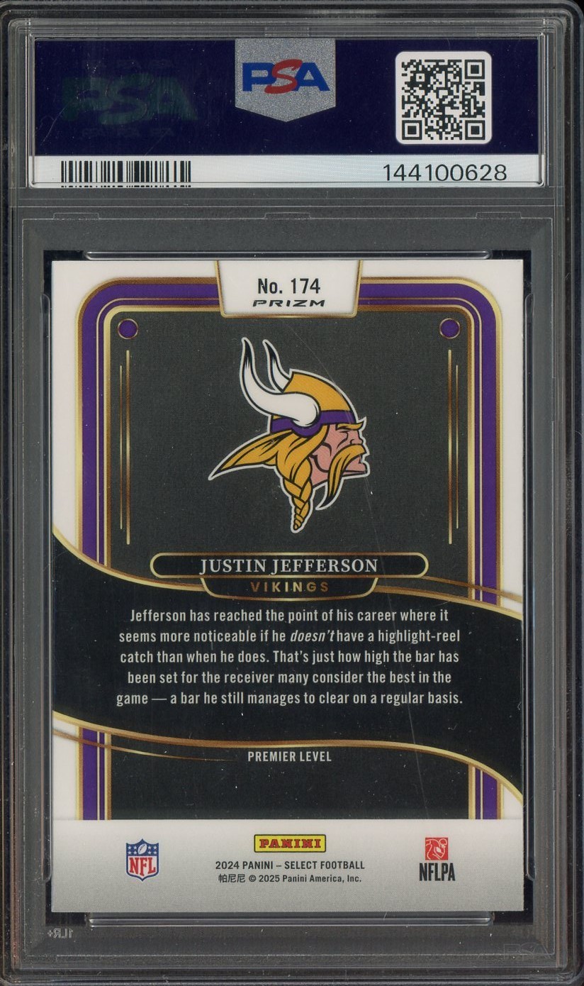 2024 Panini Select Cosmic Prizm #174 Justin Jefferson Vikings PSA 10 GEM MINT view 2