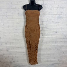 House of CB Fornarina Dress Womens M Nude Ruched Mesh Bodycon Maxi Underwire