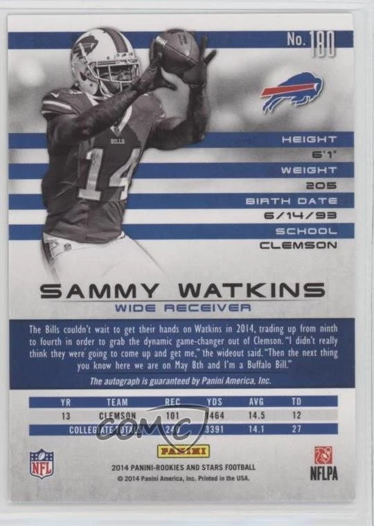 2014 Panini Rookies & Stars /49 Sammy Watkins #180 Auto RC - Image 2 of 2