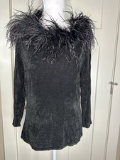 Valerie Stevens Evening Black Feather Trim Velour Top Womens Small Party Holiday