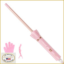 Hiray 9mm Mini Curling Iron Wand 3/8" Skinny Barrel Dual Voltage Fast Heat