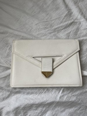 Yves Saint Laurent Envelope Leather Clutch Bag White Gold Logo