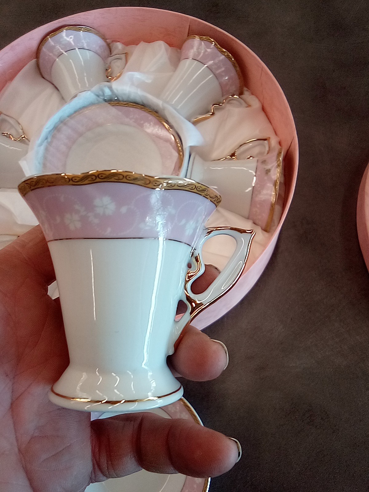 Vintage Japan Fine Porcelain Demitasse Cup Saucers Set of 6 White Gold Trim New