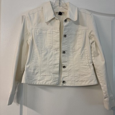 Code Bleu Women s Small Cotton Blend White Jean Jacket 4 Pockets