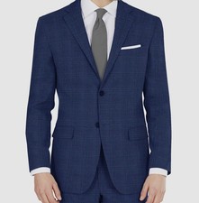 DKNY Men's Blue Plaid Modern-Fit Stretch Blazer Sport Coat Suit Jacket Size 42S