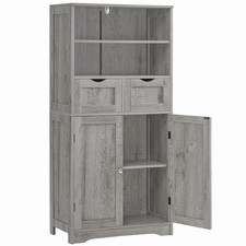 Tall Storage Cabinet with 2 Drawers  Adjustable Shelves, Bathroom Grey