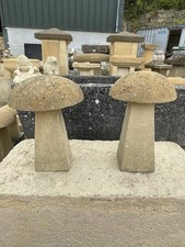 Pair Of Cotswold Stone Mushroom Garden Ornaments 27cm