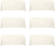 6 Pack Ivory Tablecloths 90 X 156 Inch for 8Ft Rectangle Tables - 150 GSM Polyes