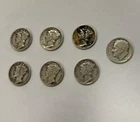Mercury SILVER Dimes, Lot of 6, 1940-1945, 1 SILVER Roosevelt 1943