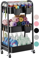 3 Tier Rolling Cart Metal with Wheels, Heavy Duty Three Tiered Rolling Storage C