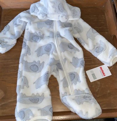 NWT Huggies Jacquard Pram  Coverall  White/Gray Elephants
