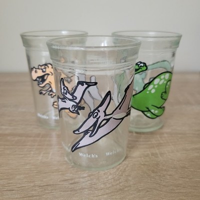 Vintage 1988 Welch s Jelly Jar Glasses DINOSAURS Lot of 3