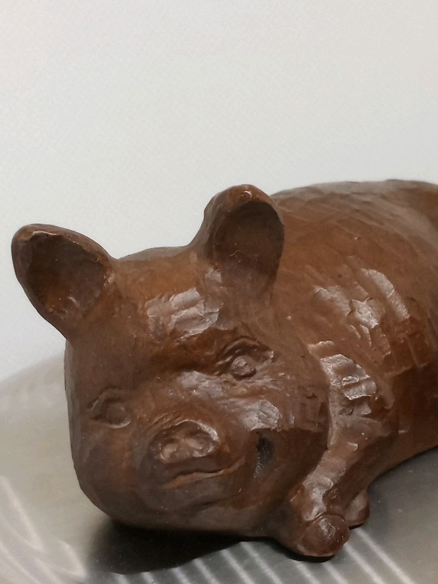 Red Mill Pig Figurines Carved Pecan Shell Resin Mama and 2 Piglets Vintage