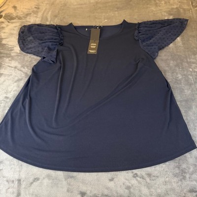 Adrianna Papell Blue Moon Clip Dot Flutter Sleeve Top Blouse Womens size 3X NWT