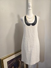 RED Valentino Ivory Tweed Tank with Black Sheer Collar Midi Dress Size 6