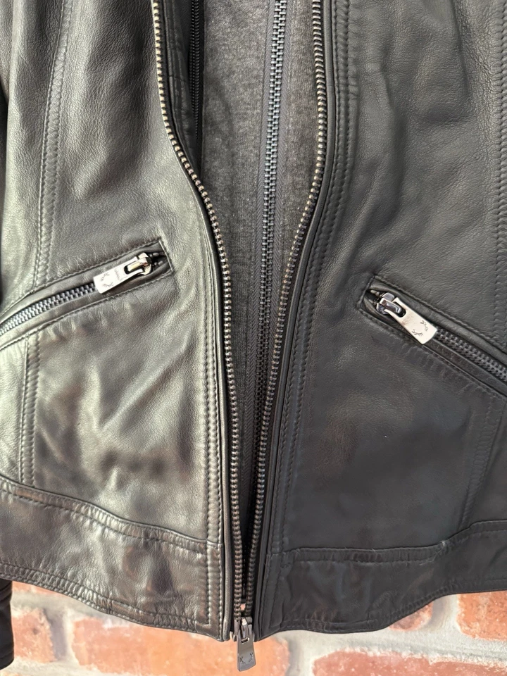 BOD & CHRISTENSEN Chaqueta Motocicleta Cuero Real Negra Cremallera Asimétrica Talla XS Foto 4 de 4