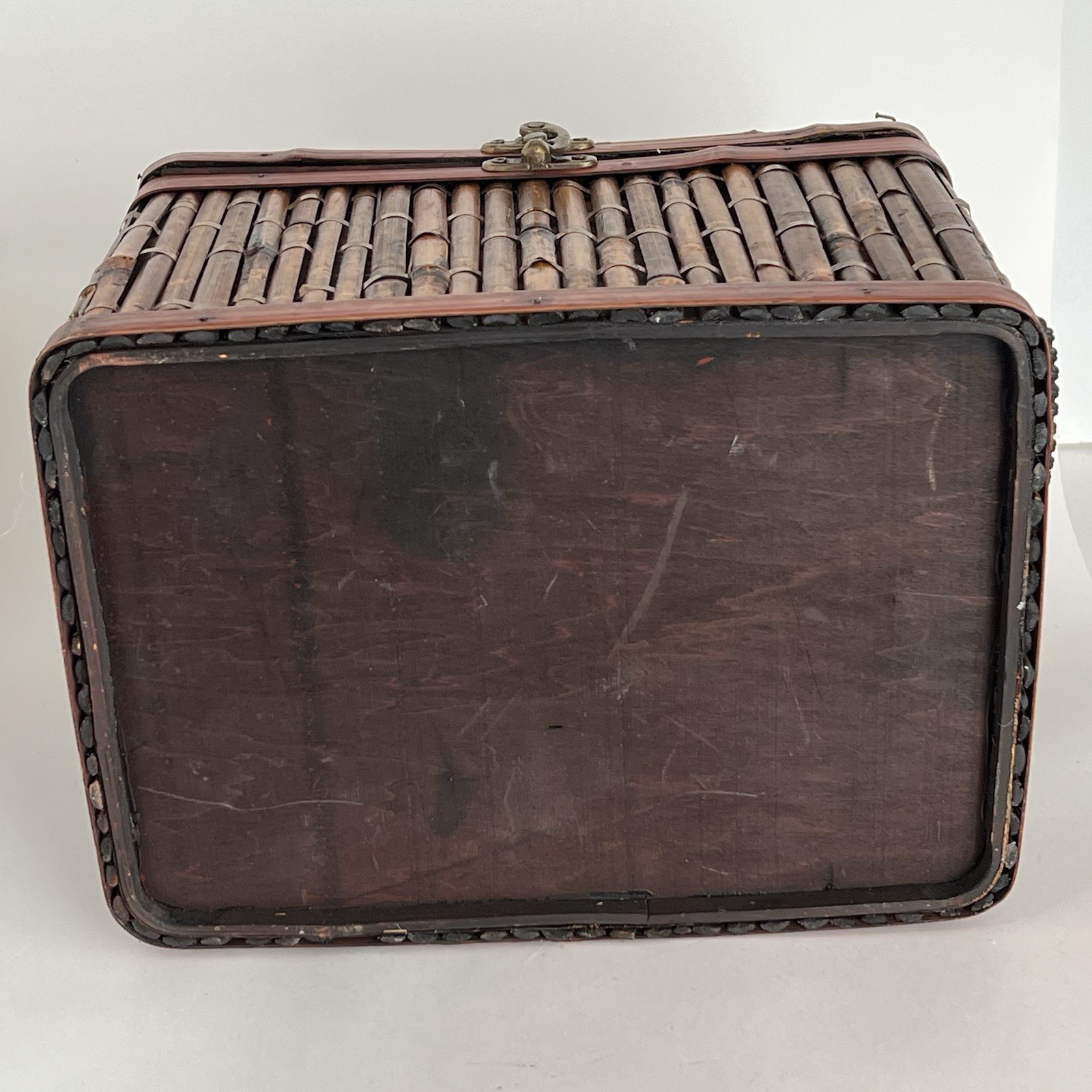 Bamboo & Tin Chest Trunk With Metal Latch & Dome Lid Boho Cottage Cabin 10”