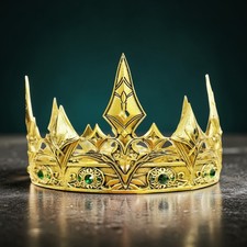 Gold regal crown, prince crown, Renaissance faire, medieval cosplay, green stone