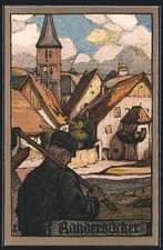 Steindruck-AK Randersacker a. M., Bauer auf d...