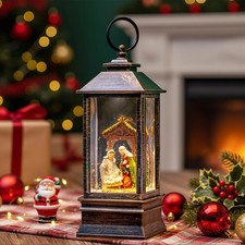 Christmas Snow Globe Water Lantern with Nativity Scene Battery Operated or US...