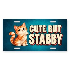 Cute But Stabby Orange Kitty Cat Novelty Front License Plate 12x6 Aluminum