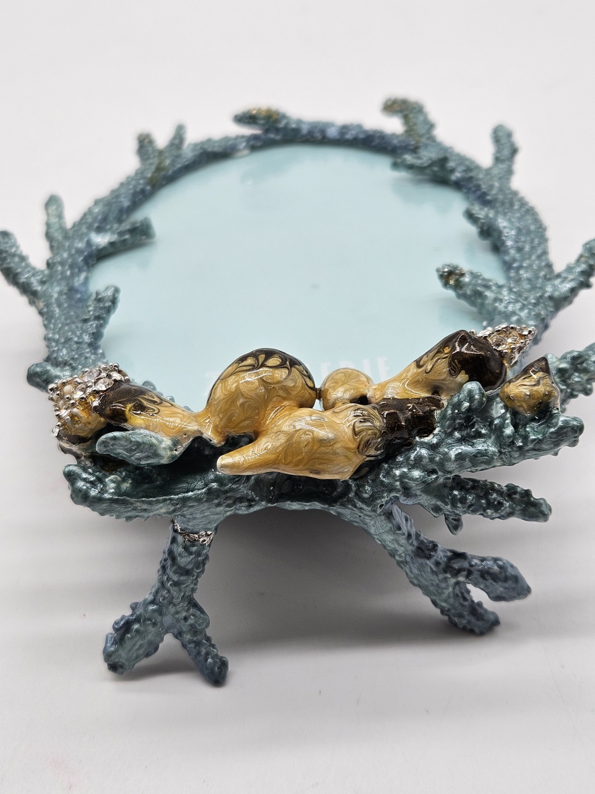 Strongwater Inspired Guilloche Blue Coral Crystal Picture Photo Frame Oval Metal