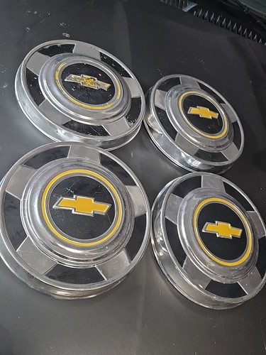 (4) OEM 1973-1987 Chevy Pickup Truck Squarebody Dog Dish Hubcaps C10 K10 1500  - Picture 1 of 10