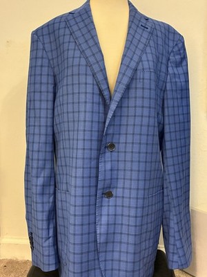 Saks Fifth Avenue Italy Loro Piana Capolavoro Wool Blue Windowpane SportCoat 44R