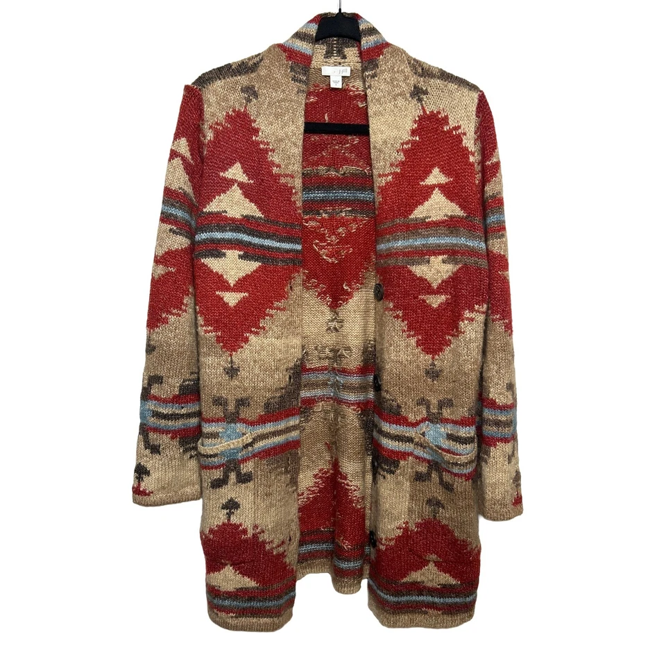 J. Jill Aztec Southwestern вязаный длинный кардиган свитер размер маленький - Изображение 2 из 4