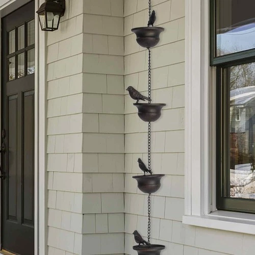 3.28ft Bird Metal Rain Chain F Gutters Downspout Divert Water 8 Cups Eaves Decor - Picture 11 of 11