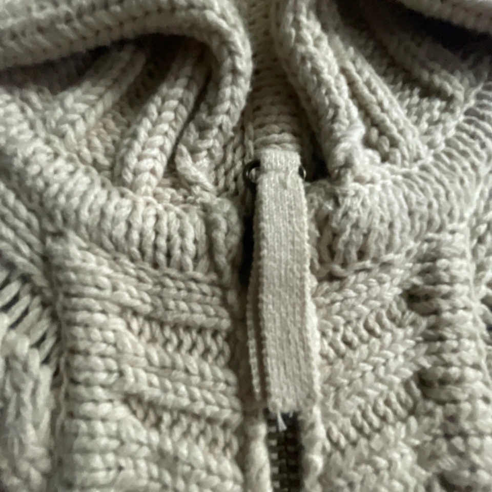 Suéter DKNY Jeans Crema Tejido con Cable Manga Corta Cremallera Completa Cuello Para Mujer’s M Foto 4 de 4