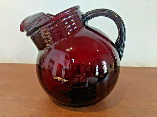 Vintage Anchor Hocking Ball Tilt Ruby Red Glass Juice Pitcher
