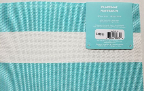 2 PVC In/Outdoor Polyvinyl Placemats (13"x19") AQUA BLUE & WHITE STRIPES,Safdie - Picture 5 of 6