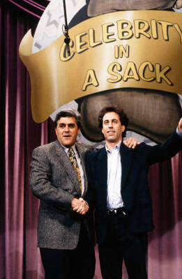comedian Jerry Seinfeld during the ''Celebrity in a Sack'' skit - 1992 TV Photo