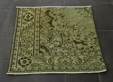 Green Doormat Rug Anatolian Vintage Oriental Hand Knotted Ethnic Carpet 2.7x3 ft
