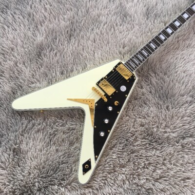 Custom Flying V Electric Guitar Cream White HH Pickups Rosewood