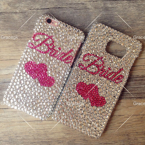 Customize Bride Gift Heart Bling Rhinestone Phone case Cover For Various Phone  - Picture 1 of 7