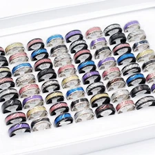 Wholesale 24pcs Mixed Carbon Fiber Band Ring Bulk Women Men Fashion Jewelry Gift